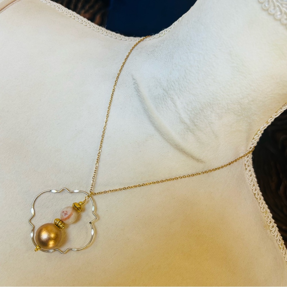 Handcrafted beaded medallion pendant on chain necklace